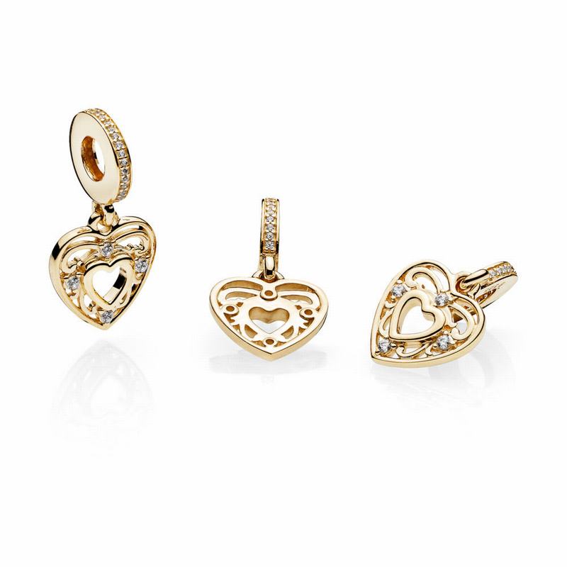 Pandora Australia Romantic Heart Dangle Charm - 14k Gold | XYZBPM190